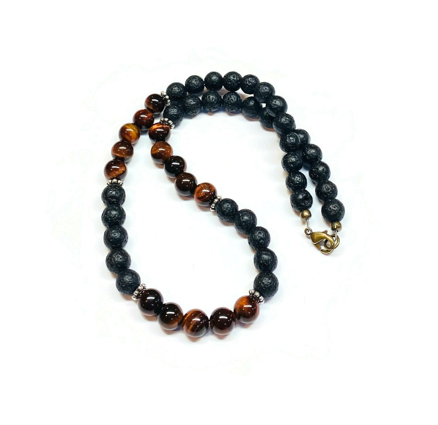 red tiger eyes lava beaded necklace