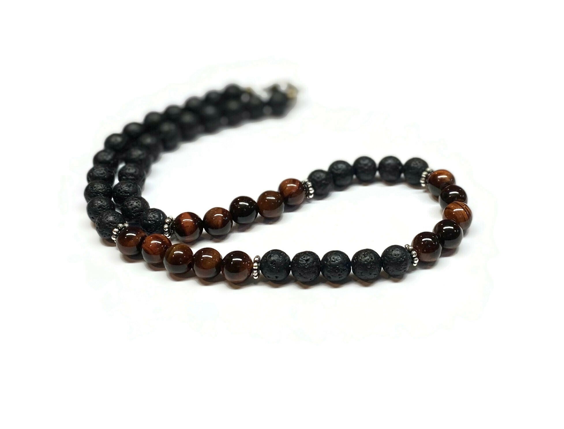 Tiger eye and Lava Rock Necklace