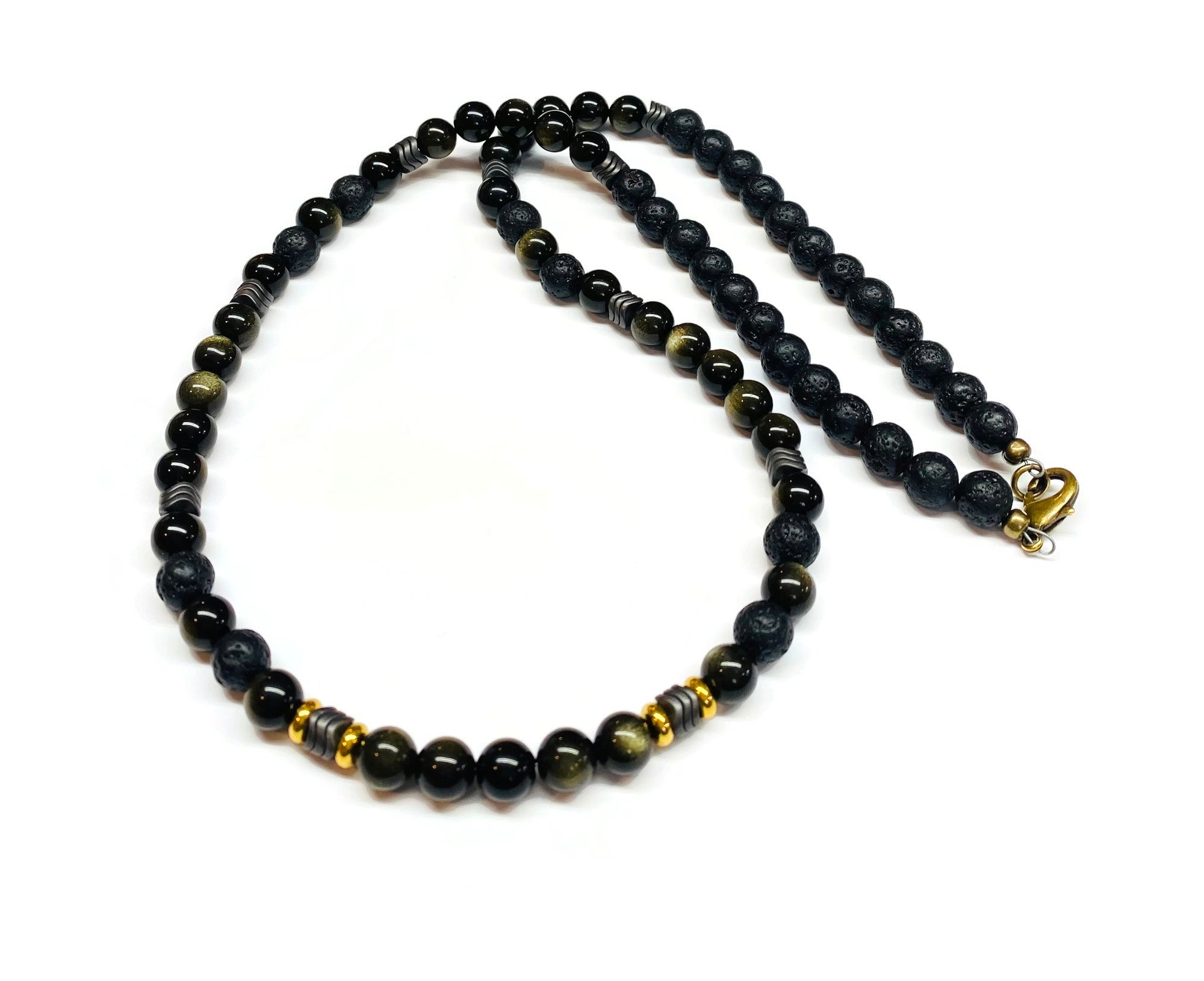 Obsidian, Hematite and Lava Rock Necklace