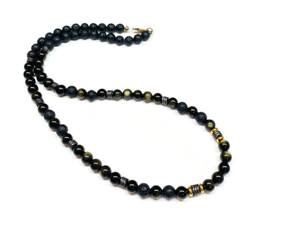 Obsidian, Hematite and Lava Rock Necklace