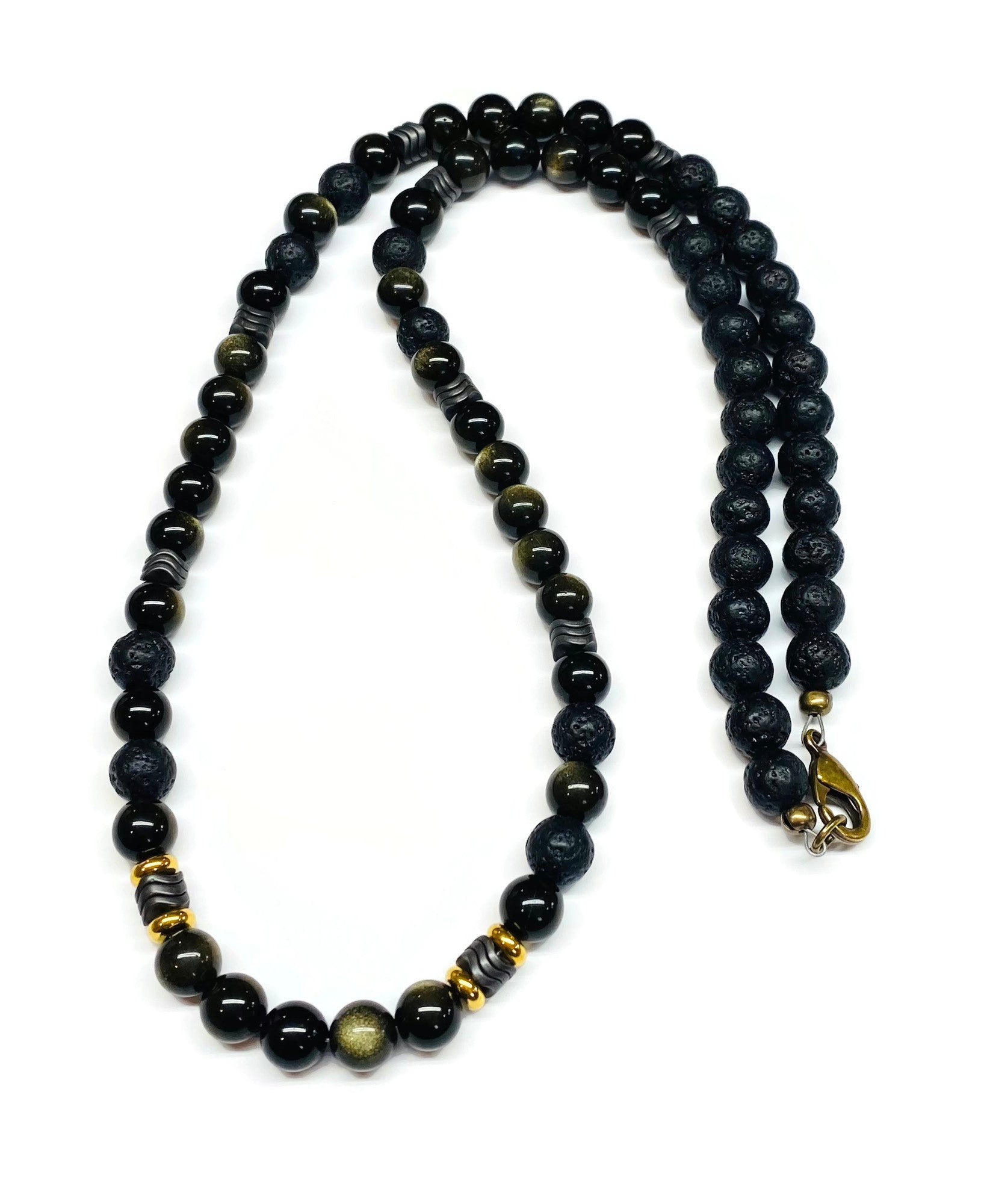 Obsidian, Hematite and Lava Rock Necklace