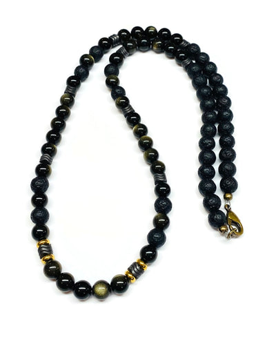 Obsidian, Hematite and Lava Rock Necklace