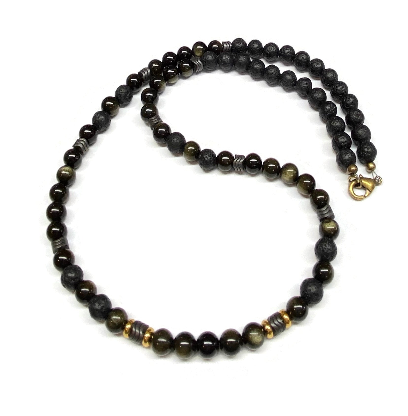 Obsidian, Hematite and Lava Rock Necklace