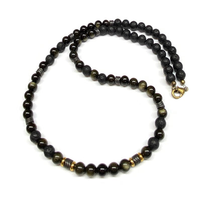 Obsidian, Hematite and Lava Rock Necklace