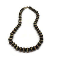 Load image into Gallery viewer, Black Yak Bone Tibetan Prayer Beads with Brass Inlays Necklace
