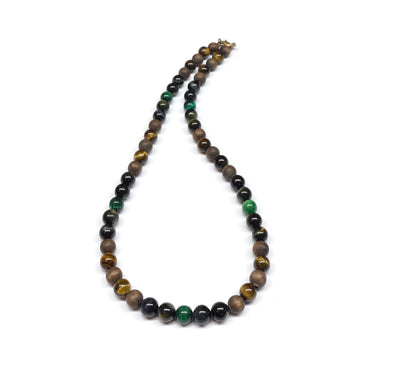 Beaded Tiger's Eye gemstones necklace - Yellow Tiger - Hawk Tiger - Green Tiger
