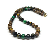 Load image into Gallery viewer, Beaded Tiger's Eye gemstones necklace - Yellow Tiger - Hawk Tiger - Green Tiger
