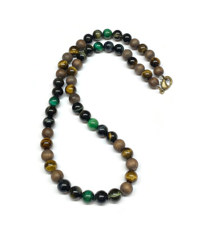 Beaded Tiger's Eye gemstones necklace - Yellow Tiger - Hawk Tiger - Green Tiger