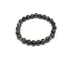 Load image into Gallery viewer, Larvikite Labradorite and Metal Gray Coated Lava Rock
