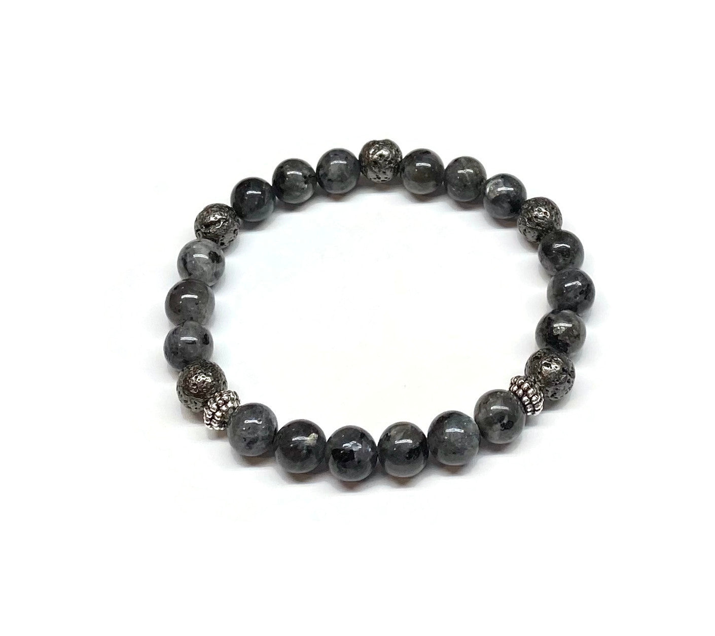 Larvikite Labradorite and Metal Gray Coated Lava Rock