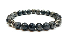 Load image into Gallery viewer, Larvikite Labradorite and Metal Gray Coated Lava Rock
