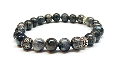 Larvikite Labradorite and Metal Gray Coated Lava Rock