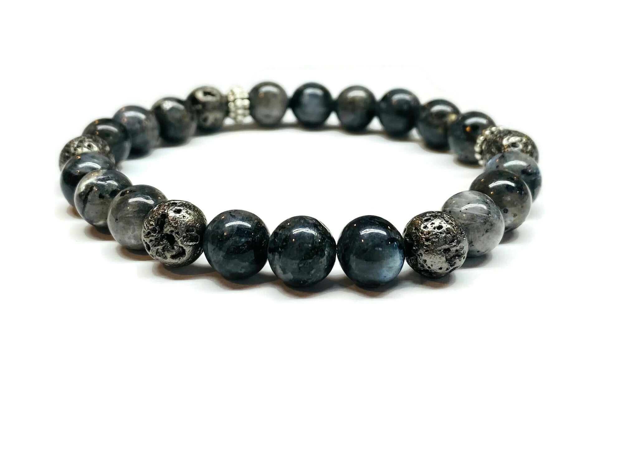 Larvikite Labradorite and Metal Gray Coated Lava Rock