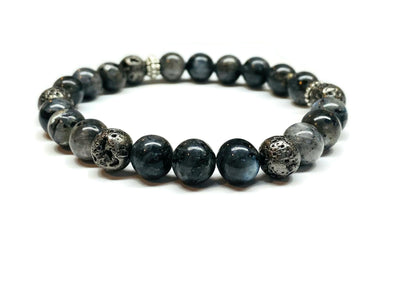 Larvikite Labradorite and Metal Gray Coated Lava Rock