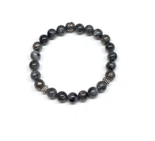 Load image into Gallery viewer, Larvikite Labradorite and Metal Gray Coated Lava Rock
