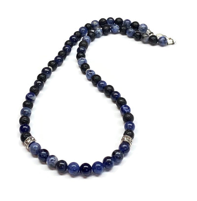 Blue Sodalite and Lava Rock Necklace - Antiqued Silver accents