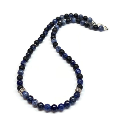 Blue Sodalite and Lava Rock Necklace - Antiqued Silver accents