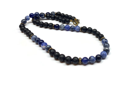 Sodalite and Lava Beaded Necklace