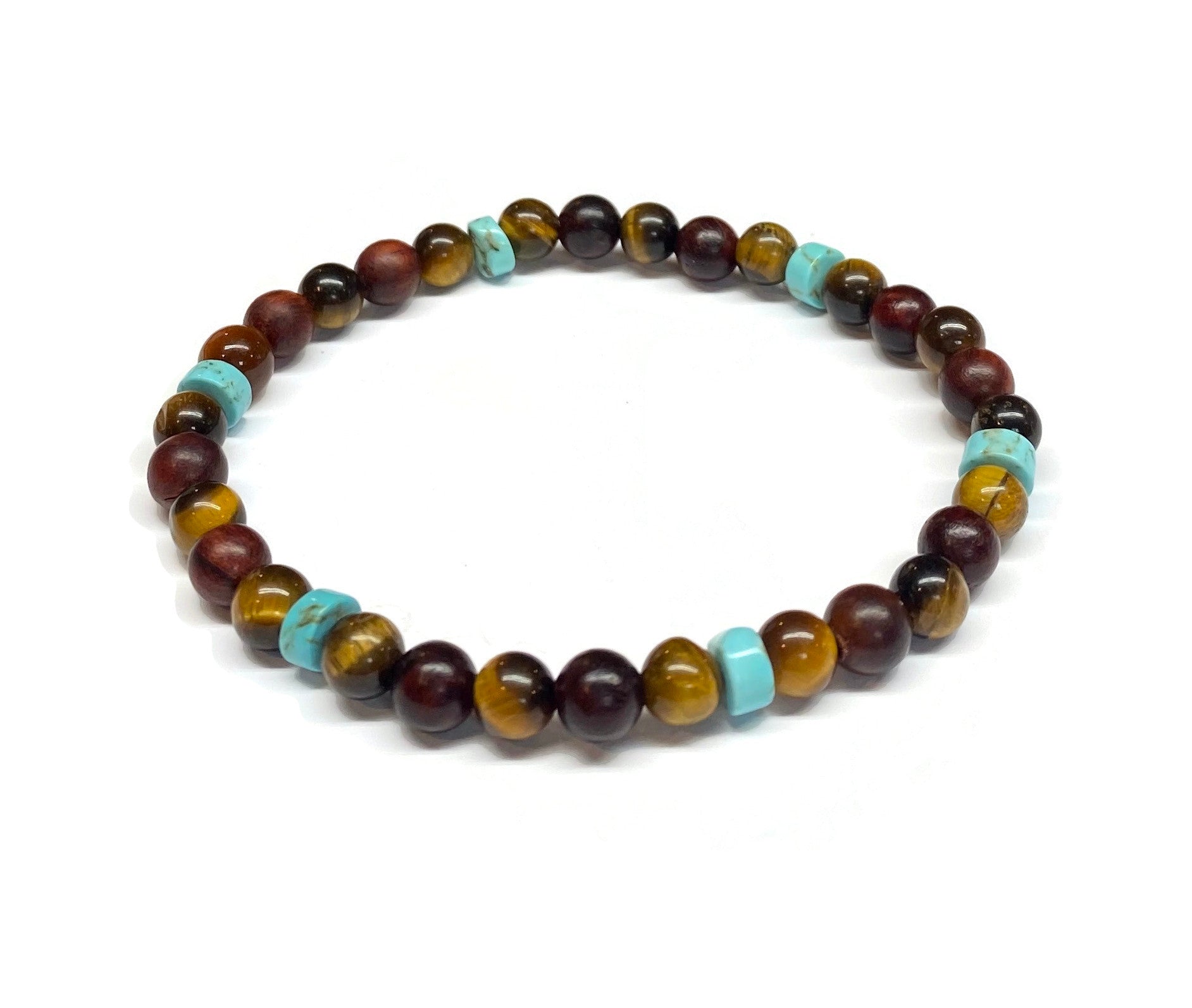 Yellow Tiger Eye & Mahogany Red Rosewood & Blue Turquoise Bracelet