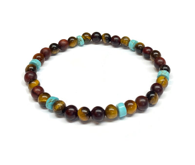 Yellow Tiger Eye & Mahogany Red Rosewood & Blue Turquoise Bracelet