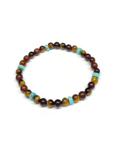 Yellow Tiger Eye & Mahogany Red Rosewood & Blue Turquoise Bracelet