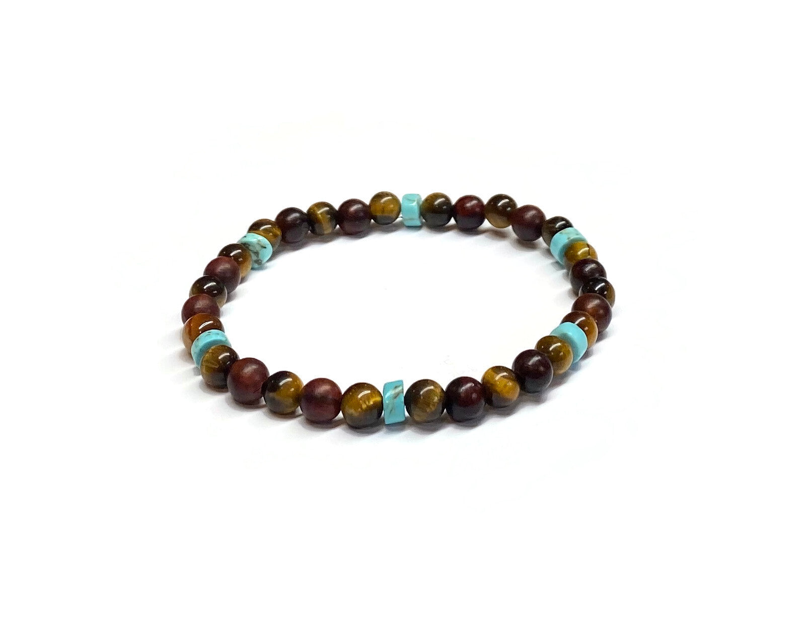Yellow Tiger Eye & Mahogany Red Rosewood & Blue Turquoise Bracelet