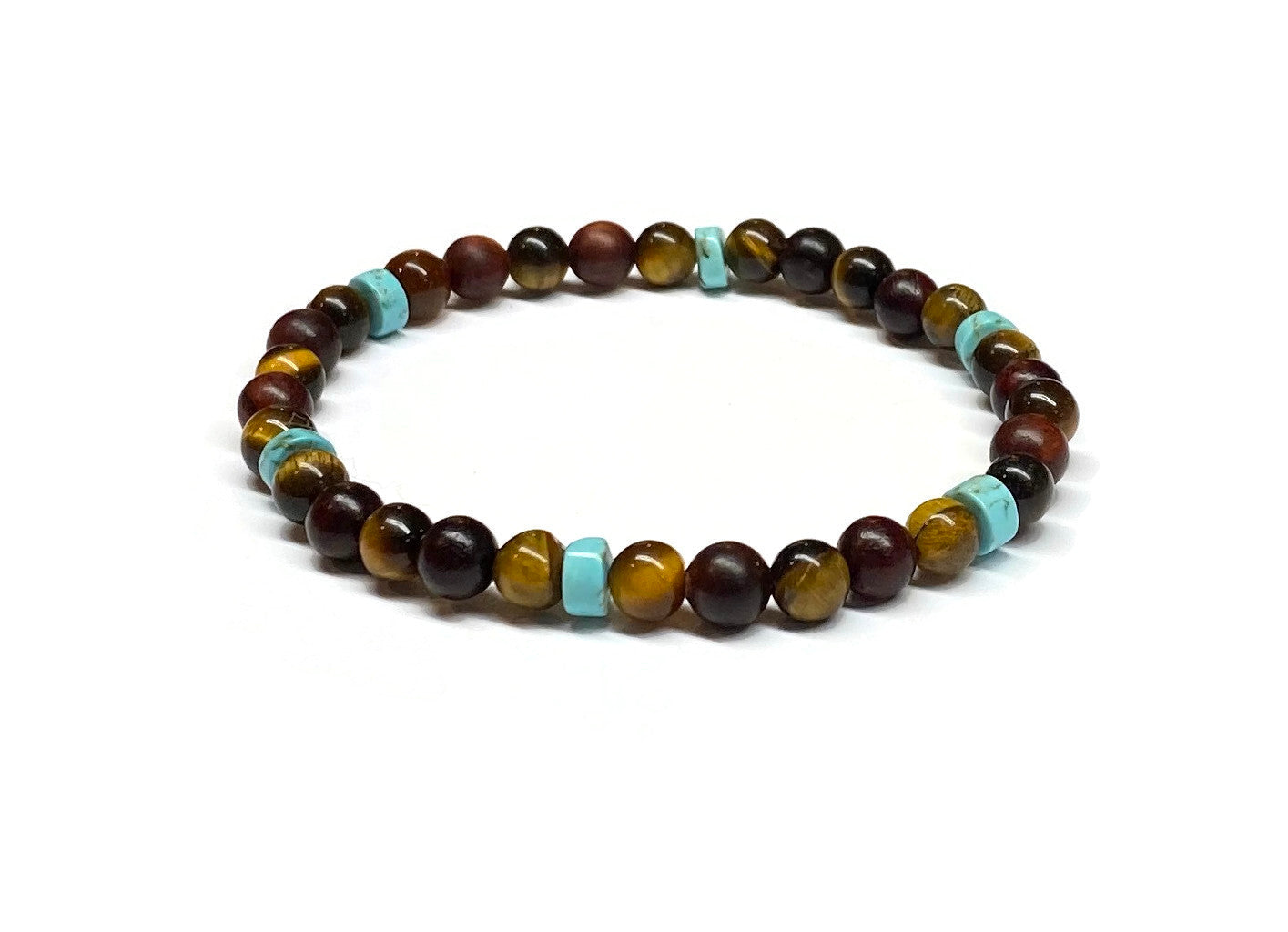 Yellow Tiger Eye & Mahogany Red Rosewood & Blue Turquoise Bracelet
