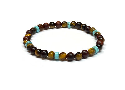 Yellow Tiger Eye & Mahogany Red Rosewood & Blue Turquoise Bracelet