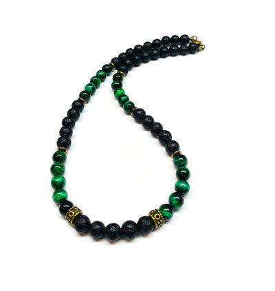 green tiger eye lava rock necklace men
