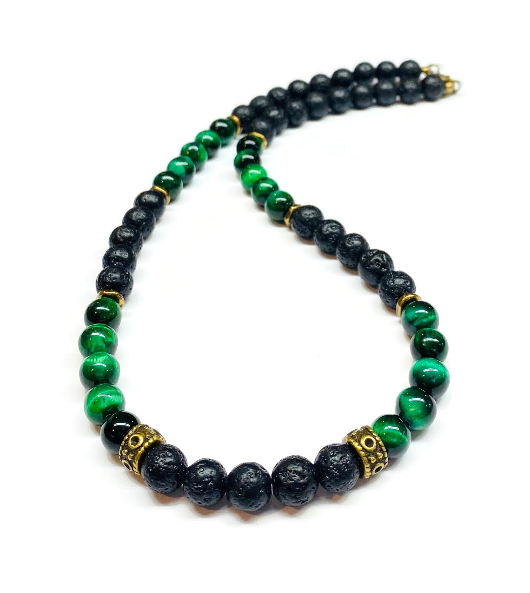 green tiger eye lava rock necklace men