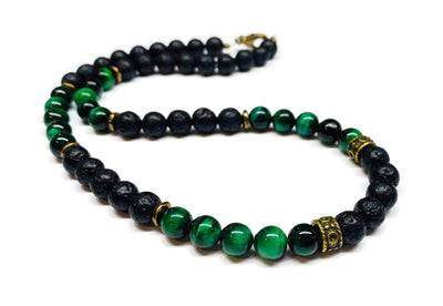 green tiger eye lava rock necklace men