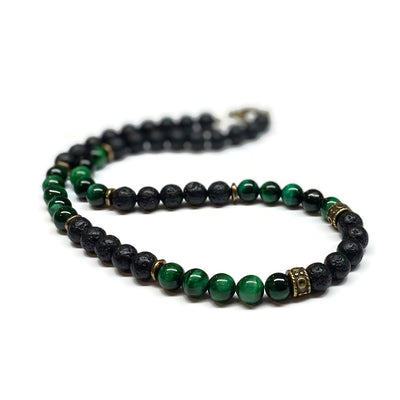 green tiger eye lava rock necklace men