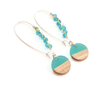 Load image into Gallery viewer, Wood and Resin Dangle Earrings with tear drops seed beads
