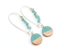 Load image into Gallery viewer, Wood and Resin Dangle Earrings with tear drops seed beads
