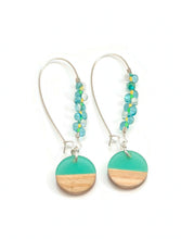 Load image into Gallery viewer, Wood and Resin Dangle Earrings with tear drops seed beads
