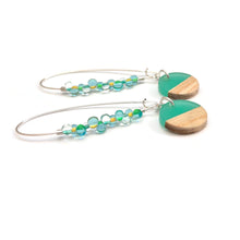 Load image into Gallery viewer, Wood and Resin Dangle Earrings with tear drops seed beads
