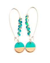 Load image into Gallery viewer, Wood and Resin Dangle Earrings with tear drops seed beads
