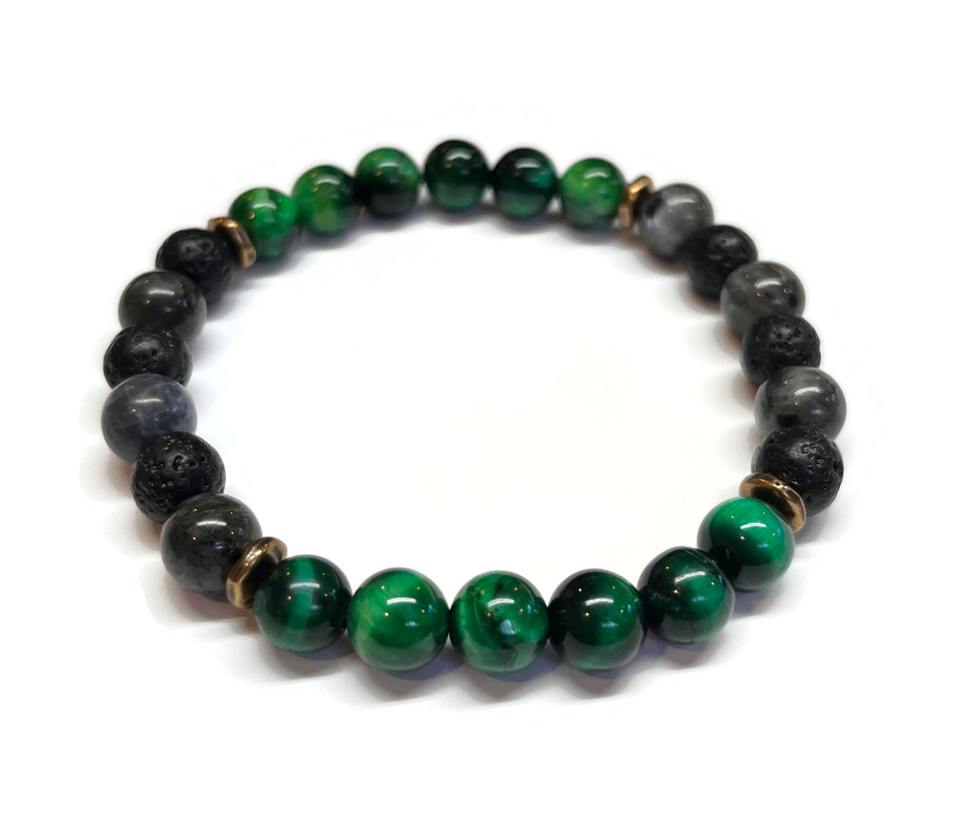 Green Tiger Eye Labradorite and Lava Rock Bracelet