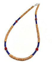 Load image into Gallery viewer, Lapis Lazuli Coral Wood Beaded Necklace - Unisex
