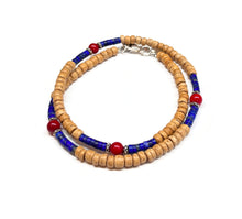 Load image into Gallery viewer, Lapis Lazuli Coral Wood Beaded Necklace - Unisex
