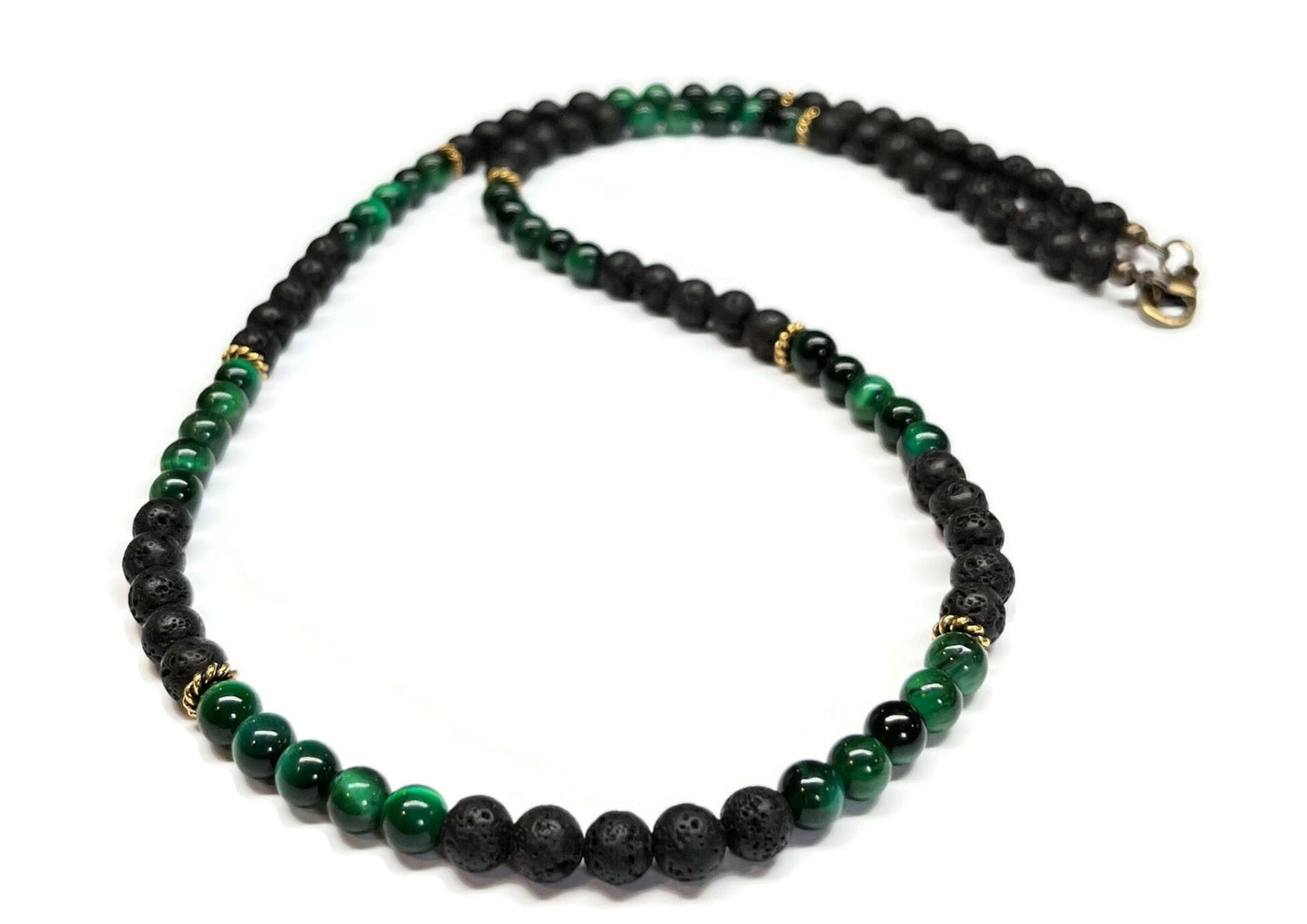 Green Tiger Eye and Lava Rock - 6mm