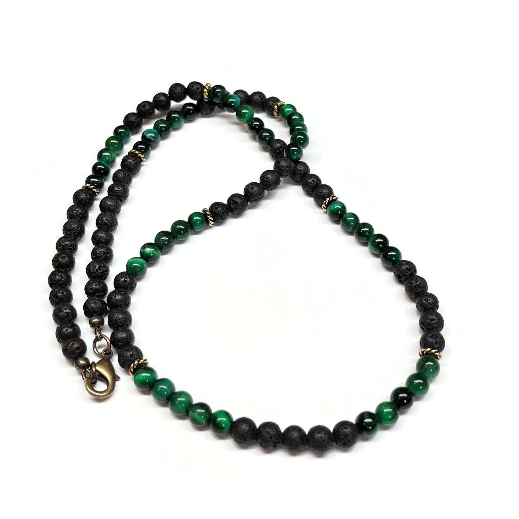 Green Tiger Eye and Lava Rock - 6mm