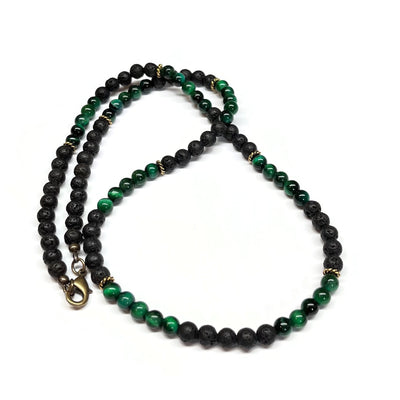 Green Tiger Eye and Lava Rock - 6mm