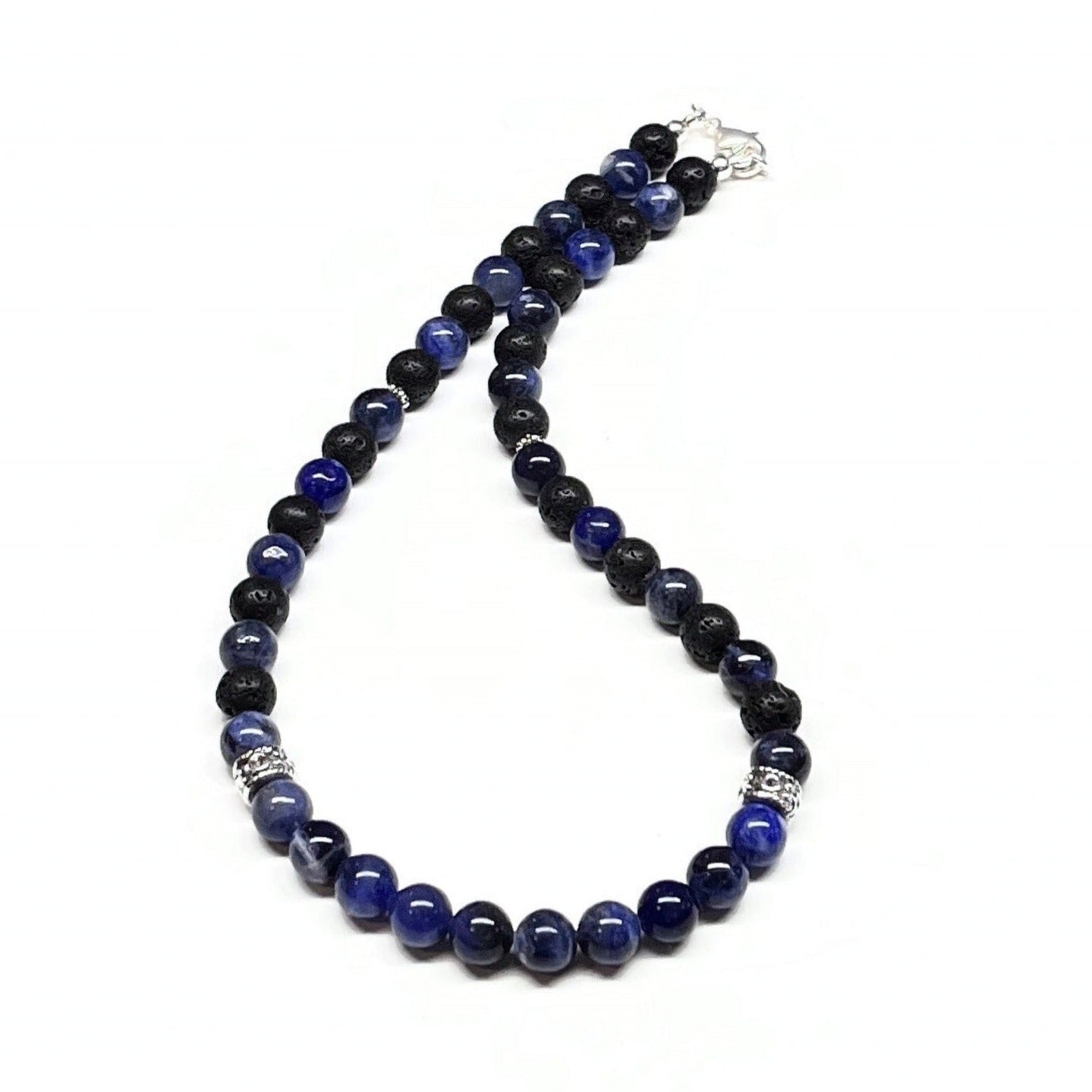 Sodalite Lava Rock necklace for men
