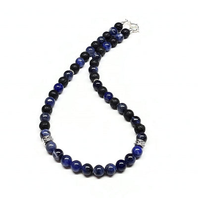 Sodalite Lava Rock necklace for men