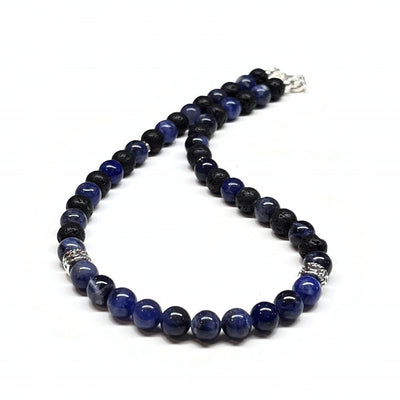 Blue Sodalite and Lava Rock Necklace - Antiqued Silver accents