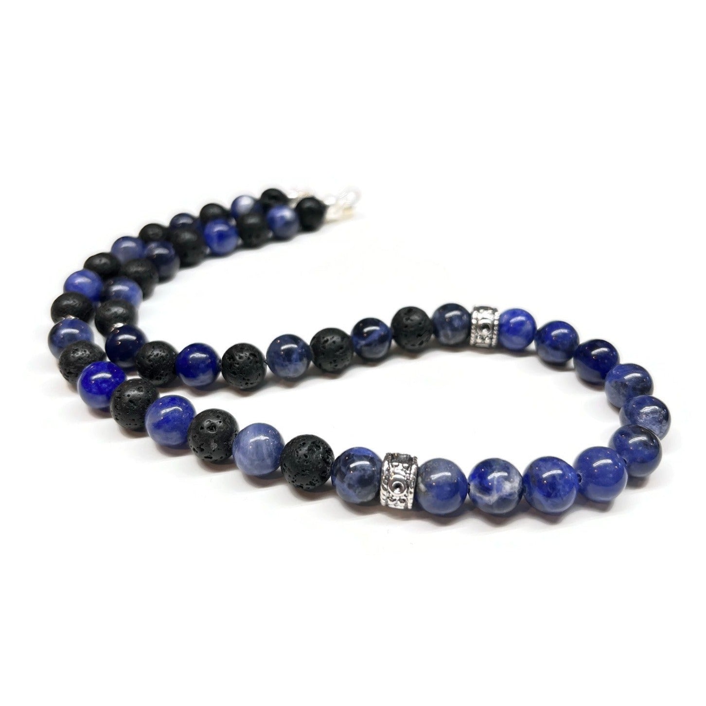 Sodalite Black Lava Necklace Men