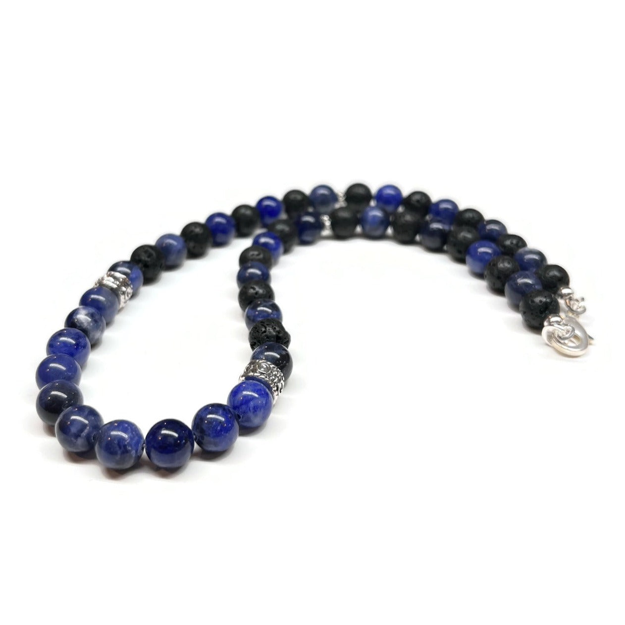 Sodalite Black Lava Necklace Men