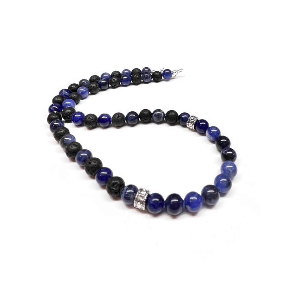 Sodalite Black Lava Necklace Men