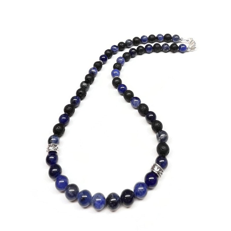 Sodalite Black Lava Necklace Men